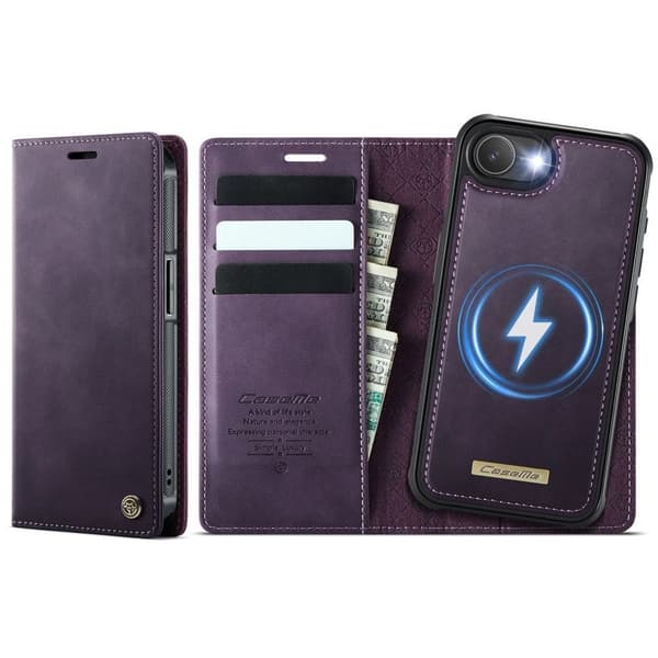 CASEME C49 iPhone 17e/16e MagSafe RFID Blocking Detachable Wallet Cover - Purple