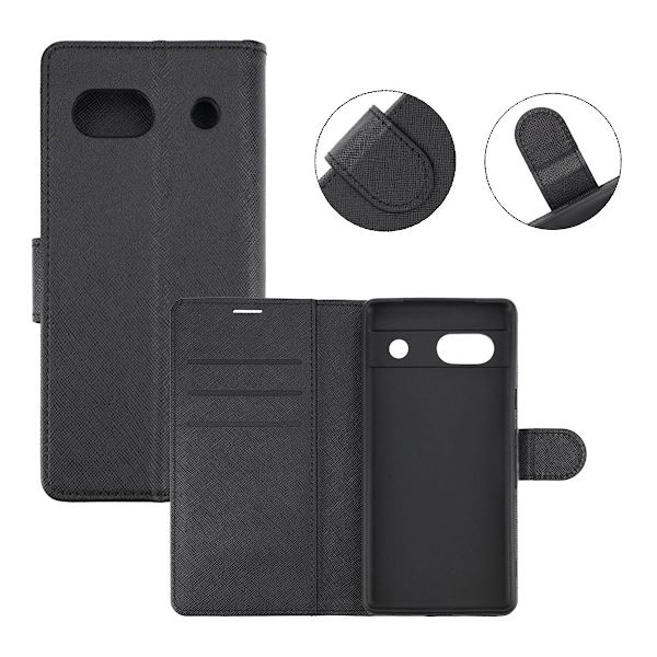 Google Pixel 7A Plånboksfodral med Stativ - Black