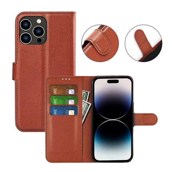 iPhone 15 Pro Plånboksfodral med stativ - Brun