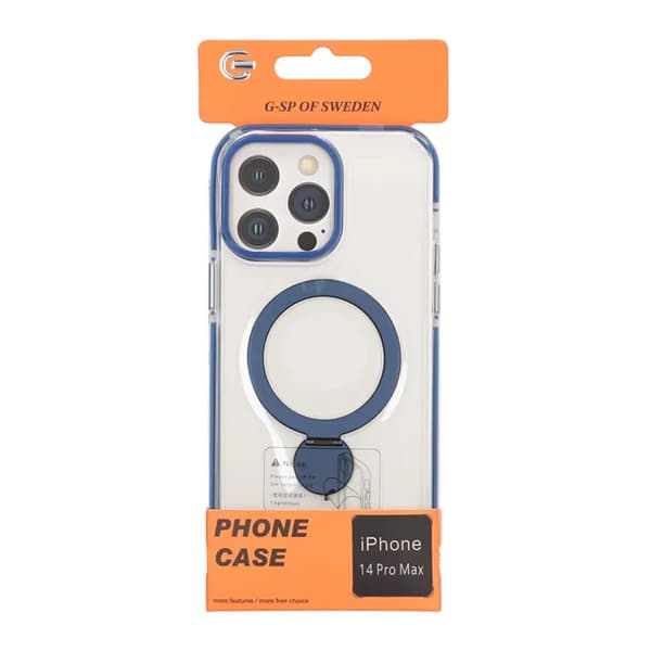 Skal Magsafe till iPhone 14 Pro Max - Transparent blå med ringstativ