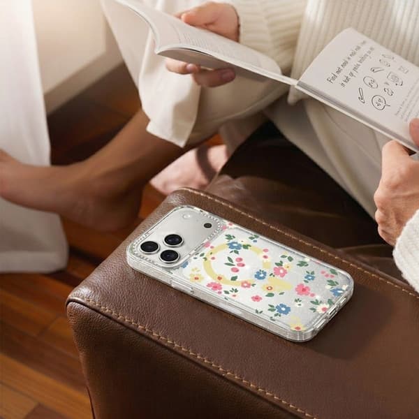 Blommigt Skal med Magsafe för iPhone 17 Pro Max - Gul