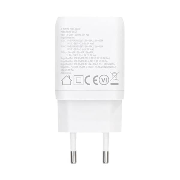 Rvelon Wall Charger 2x USB-C and USB-A 65W GaN - White