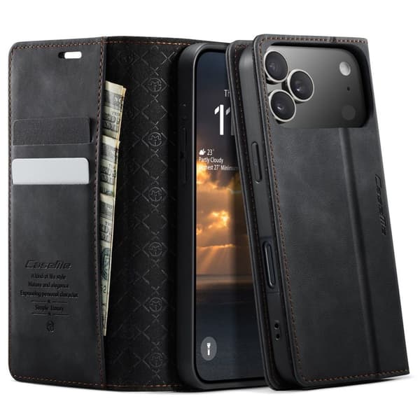 CASEME iPhone 18 Pro/17 Pro RFID Blocking Wallet Cover with Stand - Black