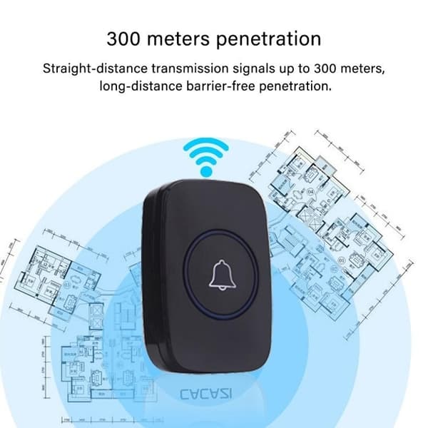 Trådlös Ringklocka 300 m LED IPX4 - Svart