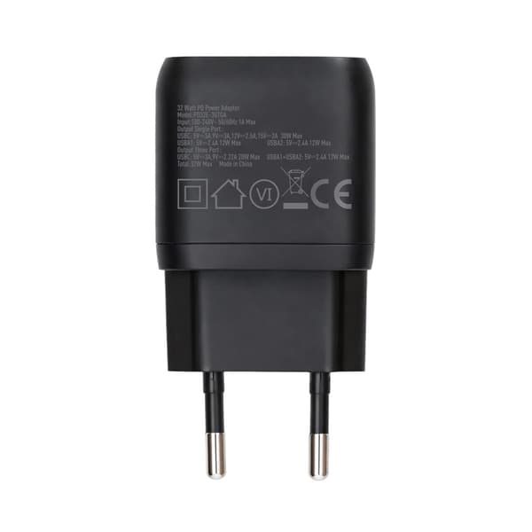 Rvelon Wall Charger USB-C and 2x USB-A 32W GaN - Black