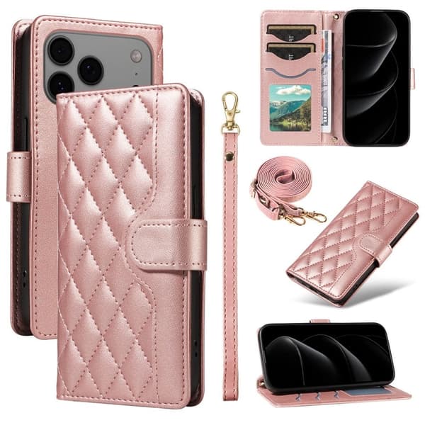 iPhone 18 Pro Max/17 Pro Max Quilted Wallet Cover - Rose Gold