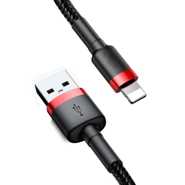 SiGN Kevlar USB-kabel med Lightning 2A, 1 m - Röd/Svart
