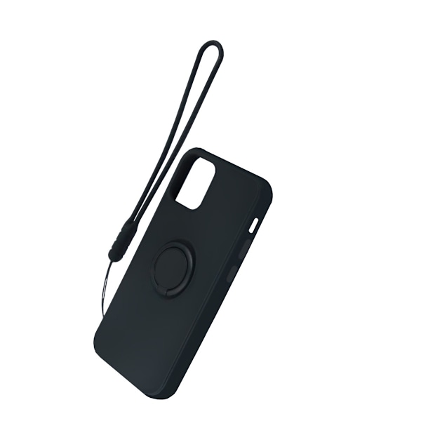 iPhone 12 Mini Silikonskal med Ringhållare och Handrem - Svart