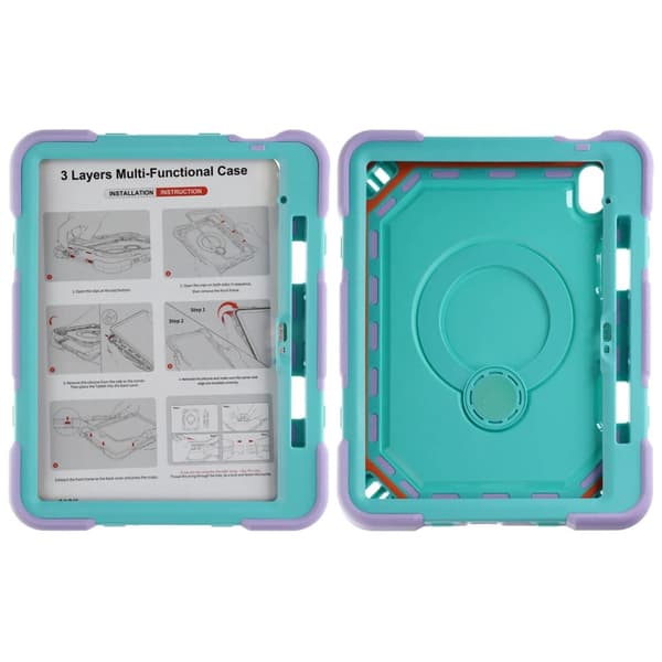 3 Layers multi functional Laptop Case For iPad 11 2025/10 10.9 2022 Green Purple (with hand strap)