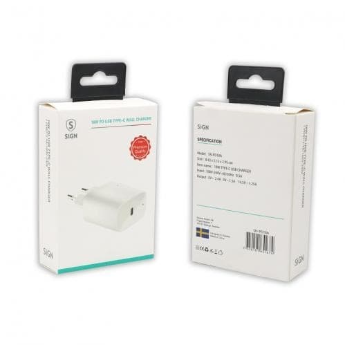 SiGN USB-C PD Laddare 18 W - Vit Svart