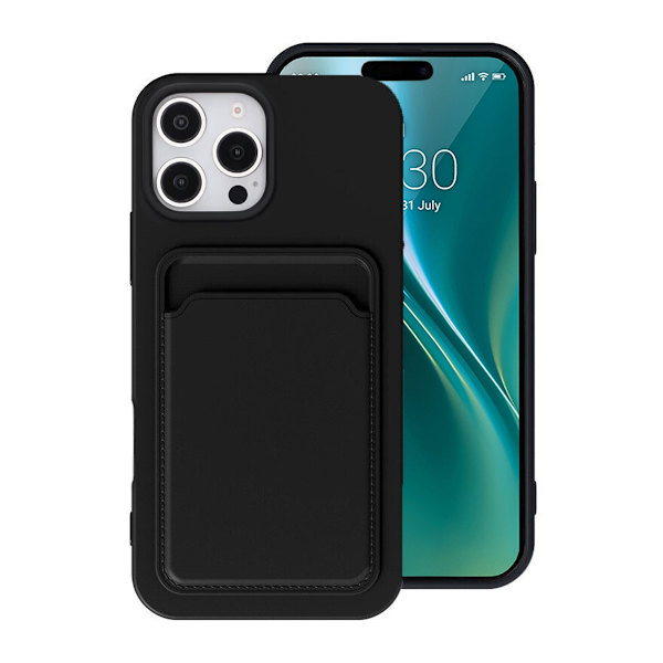 iPhone 16 Pro Silicone Case with Card Holder - Black