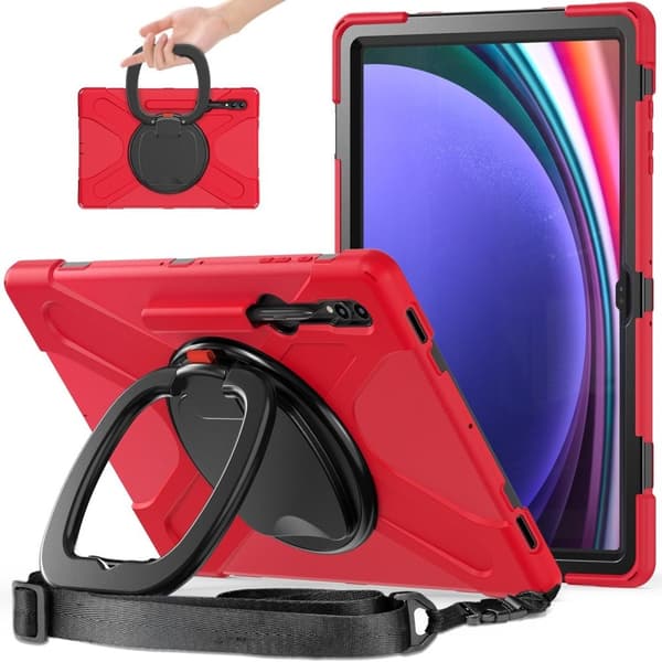 Samsung Galaxy Tab S9 Case with Shoulder Strap - Red and Black