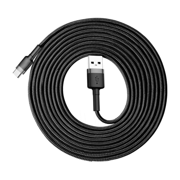 SiGN Cafule USB-A till USB-C Kabel Q.C 3.0, 18W, 2A, 3m - Grå/Svart Svart