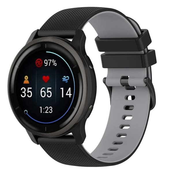 Garmin Venu 2 / VivoActive 4 etc. Silicone Two-colored Watch Band - Black/Gray