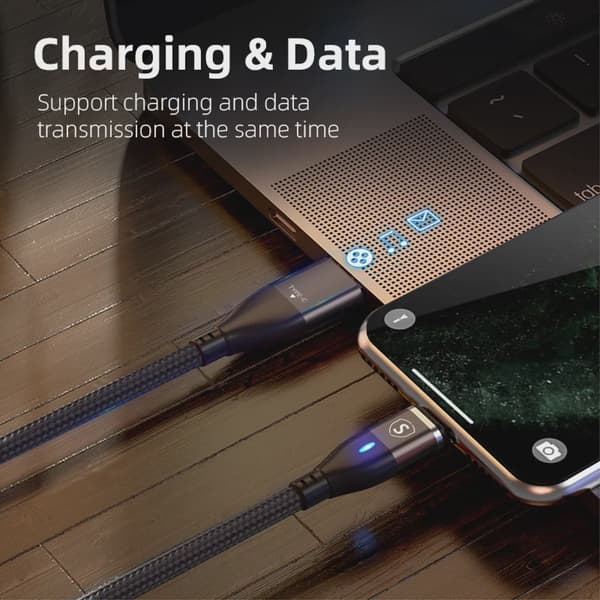 SiGN Magnetkabel 3-i-1 USB-C, Lightning, Micro-USB 2.4A, 1 m - Svart Svart