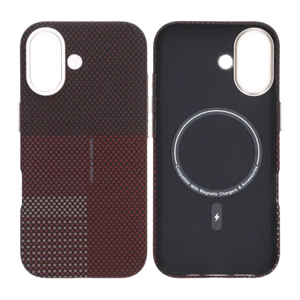Aramid Fiber Phone Case for iPhone 17 - Red with Grid
