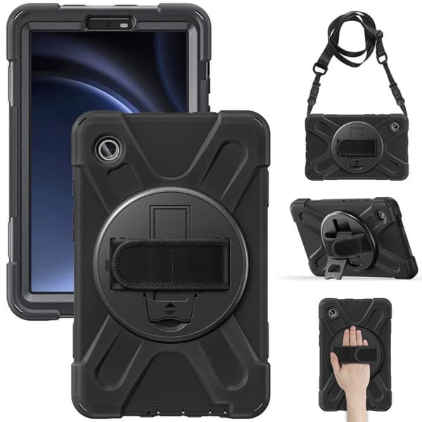 Samsung Galaxy Tab A9 case with hand and shoulder strap - Black