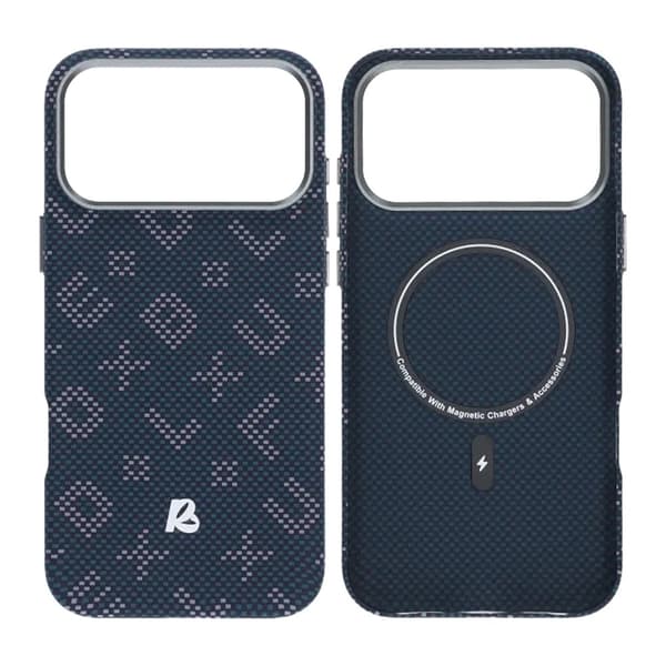 Aramid fiber mobile phone case for iPhone 17 Pro Max - Blue with text