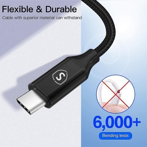 SiGN Cafule USB-C till USB-C, QC 3.0, USB-C PD, 3A 1 m - Grå/Svart Svart
