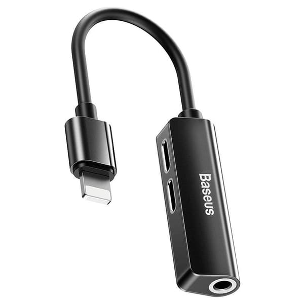 Baseus L52 Adapter Lightning till Dubbla Lightning och AUX 3.5 mm - Svart Svart
