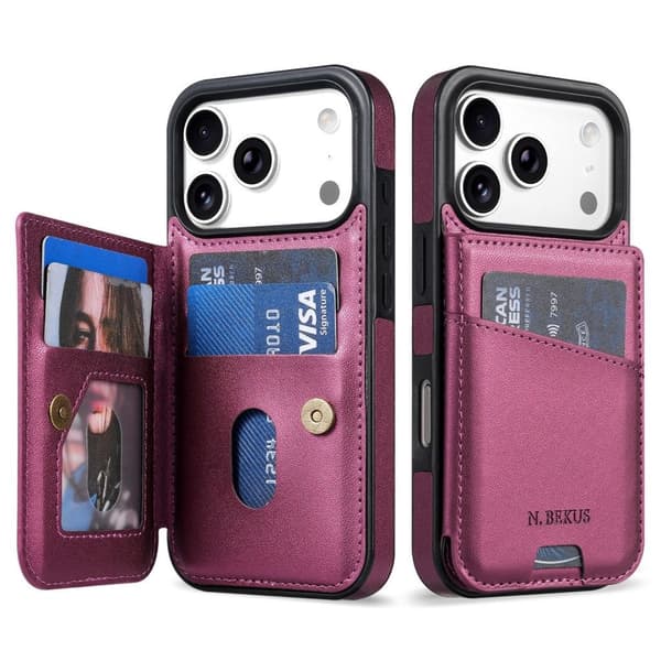 N.BEKUS iPhone 18 Pro/17 Pro Wallet Case RFID Blocking - Dark Purple