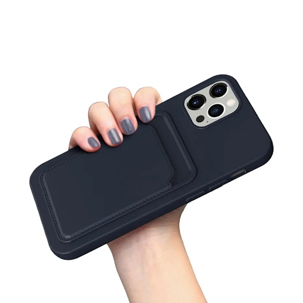 iPhone 14 Pro Max Silikonskal med Korthållare - Blå