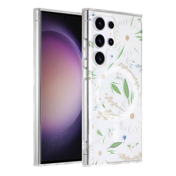 Mobile Case Magnet for Samsung Galaxy S23 Ultra - Flowers White