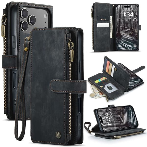 CASEME iPhone 18 Pro/17 Pro Wallet Case with Stand - Black