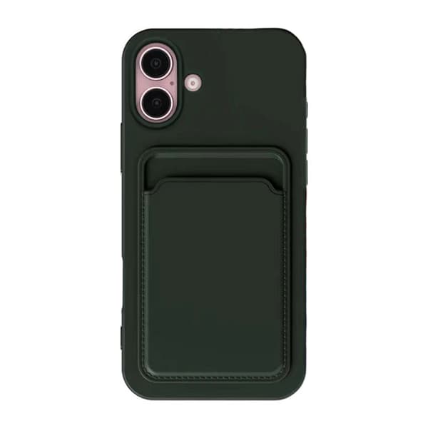 iPhone 16 Plus Silicone Mobile Case with Card Holder - Military Green
