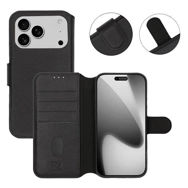 RV Genuine leather Wallet Case iPhone 17 Pro Max Black