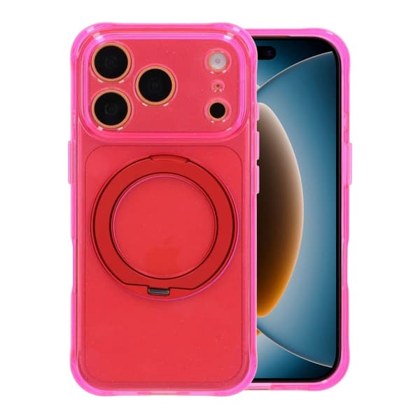 Magic Crystal Airbag Shockproof Magnetic Case with 360° Rotating Stand For iPhone 17 Pro Max/18 Pro Max Rose Red