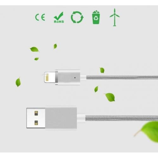 SiGN Magnetkabel 2-i-1 Lightning & Micro-USB 2.4A 1 m - Silver