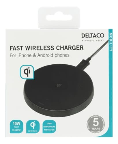 Deltaco Trådlös Snabbladdare för iPhone / Android, 10W - Svart Svart