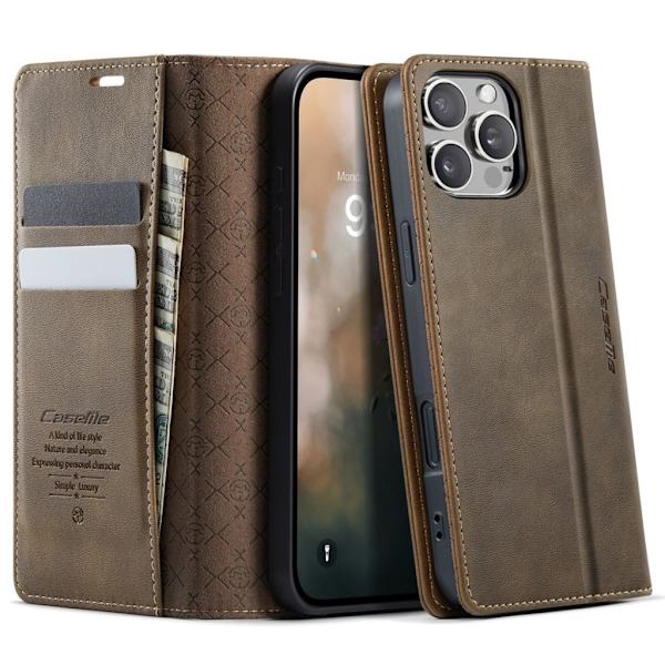 CASEME iPhone 16 Pro Max RFID Blocking Wallet Cover – Brown