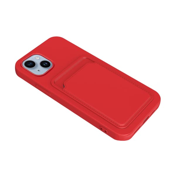 iPhone 14 Plus Silikonskal med Korthållare - Röd