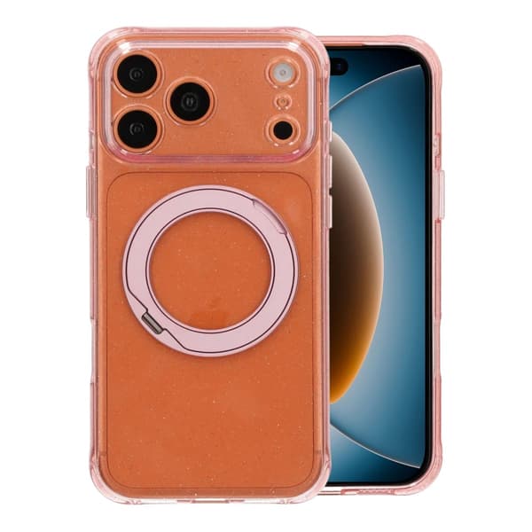 Glittrigt MagSafe-skal för iPhone 17 Pro Max och 18 Pro Max med roterande stativ - Rosa