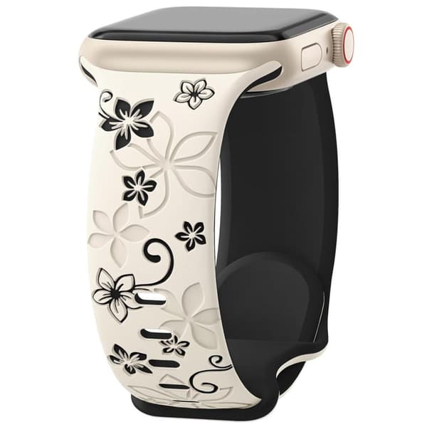 Apple Watch 38/40/41/42mm Silicone Watch Strap Flower Pattern - White/Black