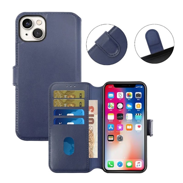 iPhone 15 Plus Plånboksfodral Läder Rvelon - Blå