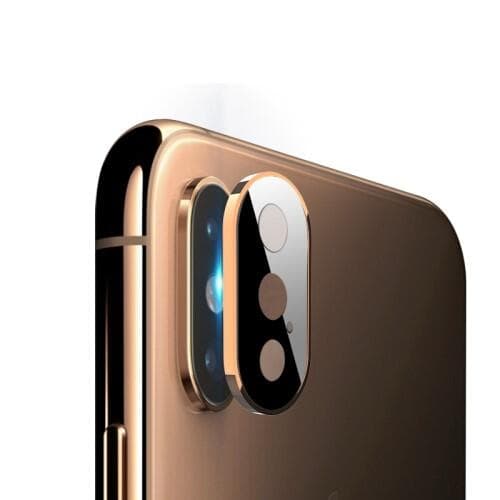 Metall Bumper och Linsskydd i Härdat Glas för iPhone XS Max - Guld Svart