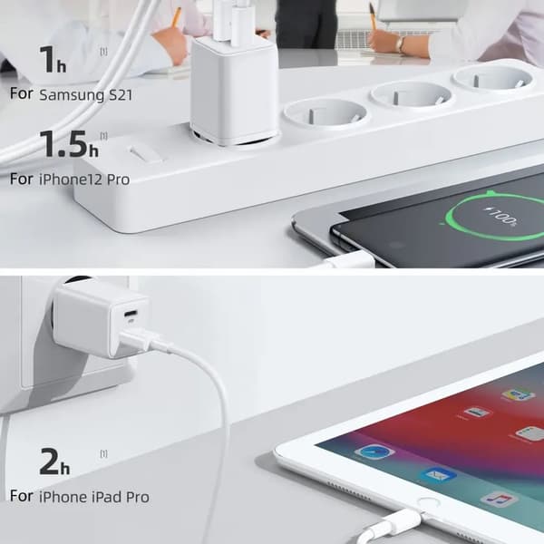 SiGN Mini Snabbladdare USB & USB-C, PD & Q.C3.0, 33W - Vit Svart