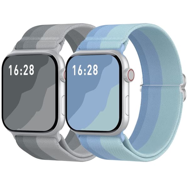 AHASTYLE Apple Watch 42/41/40/38mm Nylon Watch Strap, 2pcs - Gray/Blue