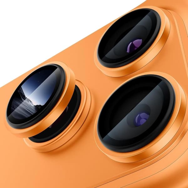 iPhone 18 Pro Rear Lens Protector Tempered Glass Metal Ring - Orange
