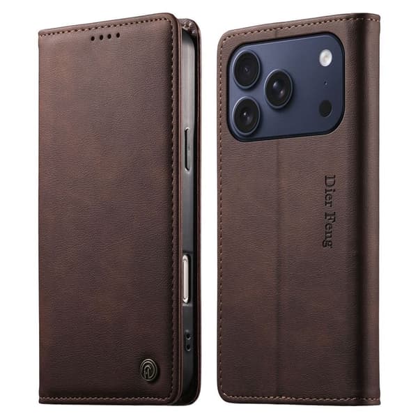 DIERFENG iPhone 18 Pro/17 Pro Wallet Cover RFID Blocking - Dark Brown