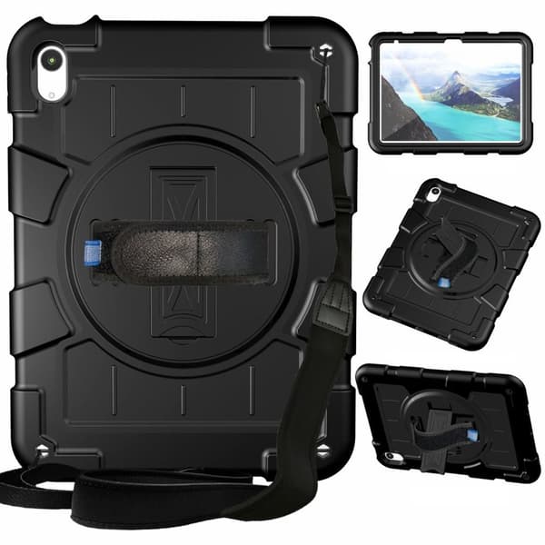 iPad A16 11" 2025/10.9" 2024 Case with Rotating Hand Strap & Kickstand - Black