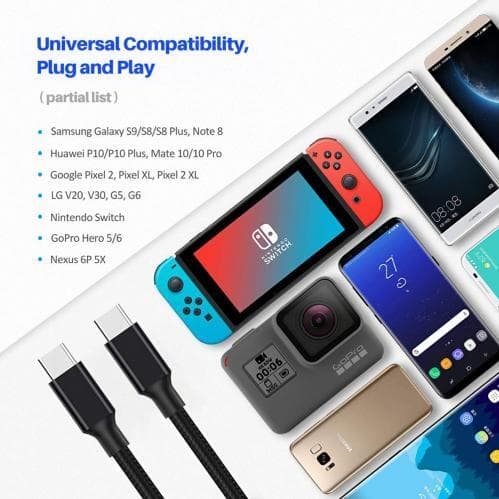 SiGN Cafule USB-C till USB-C, QC 3.0, USB-C PD, 3A 1 m - Grå/Svart Svart