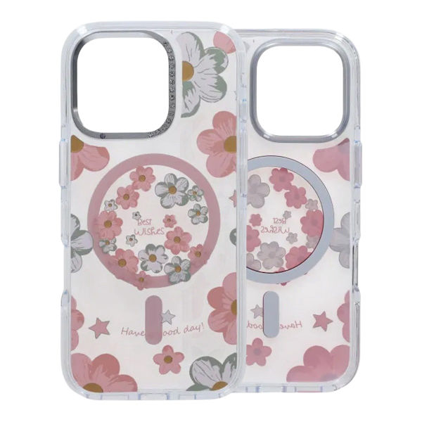 Gradient Floral Magnetic Case For iPhone 16 Pro Pink