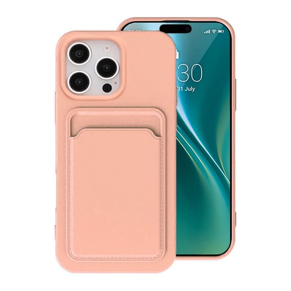 Mobile Case iPhone 16 Pro Max Silicone with Card Holder - Pink