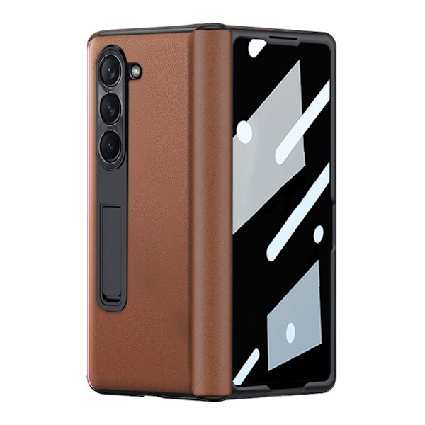 Samsung Galaxy Z Fold 5 Fodral med Transparent Skyddfilm - Brun