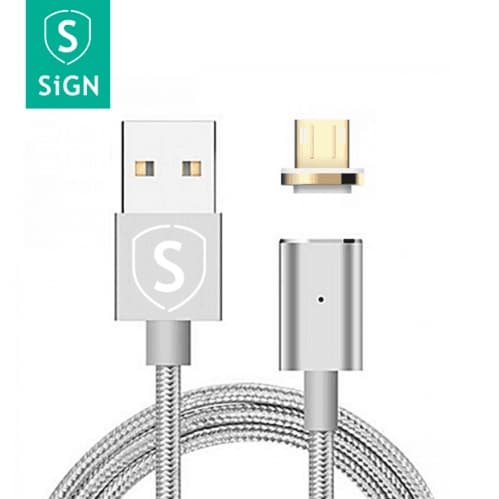 SiGN Magnetkabel USB-C 2.4A 1 m - Silver Svart