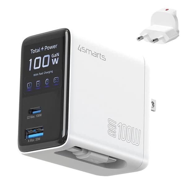 4Smarts GaN Flex 100W Travel Adapter/Charger EU/US to USB-C/USB-A + USB-C cable